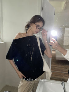 Molin Fine Shiny Wool Cashmere Lazy Batwing Sleeve Knitted Top Slant Collar Shoulder Bared Shape Loose Fit Womens Knittedwear