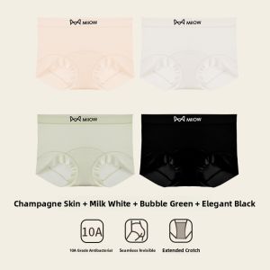 miiow | Ultra-Thin Ice Silk Antibacterial Womens Underwear Cat Person Seamless Safety Pants Breathable Tummy Control Briefs