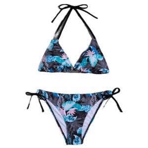 พิมพ์คอ Tie Up ชุดว่ายน้ําบิกินี่สําหรับผู้หญิงแฟชั่นแหล่งกําเนิดสินค้าจีน Casual Sporty ชุดเหมาะสําหรับงานเลี้ยงวันเกิด