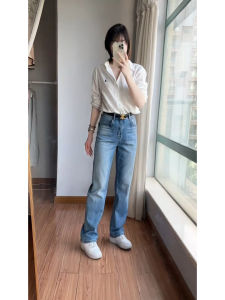 Retro American Washed Slim Fit Jeans Womens Spring Autumn 2025 Loose Slimming Straight Leg Floor-Length Pants Small Size