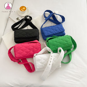 【Fashion Park】♬ Fashion Female Handbag Solid Color Designer Padded Quilted Crossbody Bag Belt Buckle Women Crossbody Purse Portable Travel