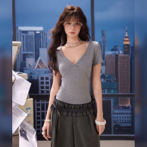 Unifree | Summer V-Neck Short Sleeve Lace Trimmed Slim Fit Womens T-Shirt