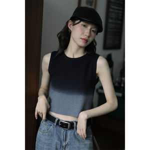 Womens Short Sleeveless Knitted Vest Gradient Color Design Simple Versatile Outerwear Commute Style Polyester Spandex Blend