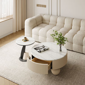 MINGZUO | Cream Style Round Coffee Table Marble