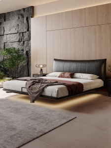 MEIZHAISHENGHUO | Suspended Leather Bed Slim Headboard Simple Design Black