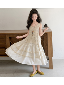 Summer Resort Style Girls Strap Dress Set