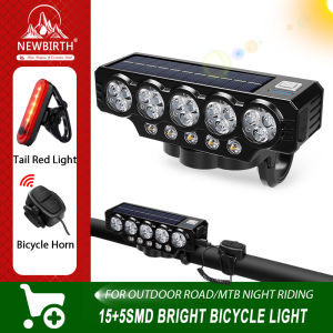 LED Solar Bicycle Horn Light Power Display Cycling Front Lamp Rechargeable High Brightness Bike Headlight Bicycle Accessories