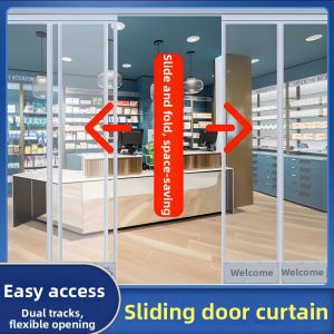 Magnetic Self-closing Double Track Sliding Clear Curtain