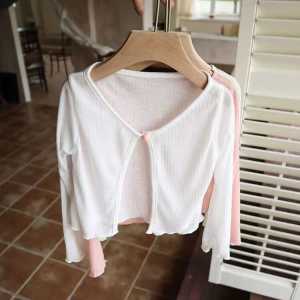 2024 Pure Color ลำลอง มีสไตล์ Kids เด็กผู้หญิง ไฟป้องกันแสงแดดสไตล์ใหม่ เสื้อแจ็คเก็ต เปิด คาร์ดิเกน ผ้าคลุมไหล่เสื้อปรับอากาศ