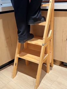 Solid Wood Pine Ladder Multifunctional Folding Stool Household Folding Ladder Chair Dual-Use Chair Climbing Pedal