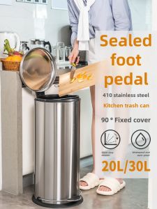 Large Capacity round Kitchen Trash Can Stainless Steel Foot Pedal Operation Silent Cover for Living Room And Dining Room