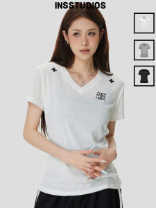 Hollow Texture V-neck Short Sleeve T-shirt