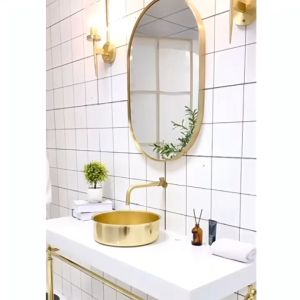 CAY🌟กระจกติดผนัง กระจกติดห้องน้ำ ทรงวงรี ติดตั้งแนวนอนหรือแนวตั้งได้ กรอบอลูมิเนียม ส่องชัดไม่หลอกตา