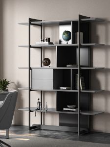 Italian Stainless Steel Bookshelf Simple Shelf Floor Living Room Storage Rack Study Home Office Accessible Luxury Bookcase