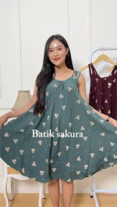 Daster Yukensi Victoria Batik Sakura Pekalongan Motif Printing Bunga Baju Dress Wanita Tidur Midi Bumil