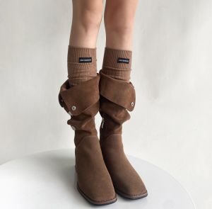 Grey High-Tube Socks Womens Autumn Winter Spring Cotton Solid Color Shape Legging Socks Trendy Versatile Bulkiness Socks