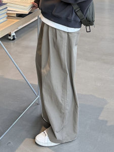 Folded Casual Pants Workwear Trousers Khaki Loose Long Simple Match Mens Solid Color Spring Autumn New Style Fashionable