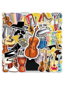 Waterproof Music Instrument Stickers 50 Pieces Cartoon Pattern Decorative Decals for Children Toys Mobile Phones Computers