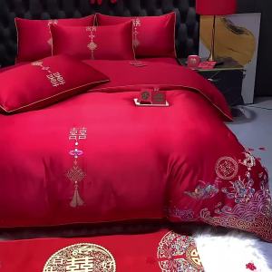 Luxury Embroidered Red European Style Wedding Bedding Set