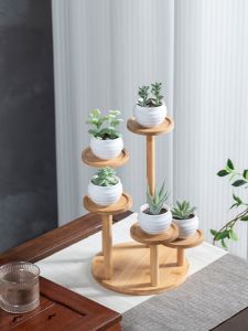 Nan Bamboo Non-Solid Wood Multi-layer Desktop Small Flower Stand Succulent Plant Balcony Living Room Office Pot Rack Green Plant Stand