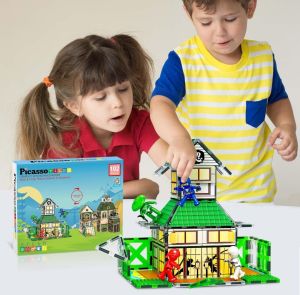 PicassoTiles 102pc Magnet Tile Building Block Ninja & Troop Theme Double Sided Printings 2in1 with 8 Character Figures Magnetic Tiles Construction Playset Fine Motor Skill STEM Educational Age3+