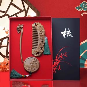 Portable Long Hair Care Wooden Comb Set for Women Elegant Simple Chinese Style LIW Luxury Club Gift for Girlfriend Teacher