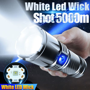 【3PCS 18650 Battery】5000 Meters Long range Flashlight Spotlights White laser torch light powerful rechargeable led light flashlights military camping hiking lamp hand light torchlight work light led flashlights heavy duty zoom power bank flashlight big