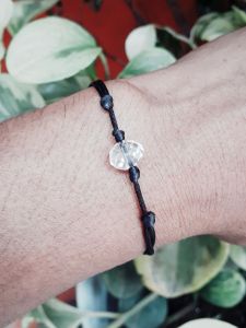 gelang simpel kristal putih tali sutra cina hitam