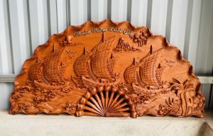 Tranh quạt treo tường phong thủy mã đáo thành công và thuận buồn xuôi gió (kt 100/50/4)
