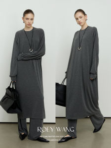 Minimalist Loose Long Sleeve Dress And Casual Pants Set Early Autumn Lazy Series ROEYWANG Womens Fashion Ensemble