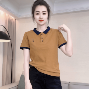 Áo Thun Nữ Tay Ngắn Thường Ngày Mùa Hè 2025 Áo Thun Cổ Polo Thêu Phong Cách Hàn Quốc Thời Trang Đa Năng Thon Gọn