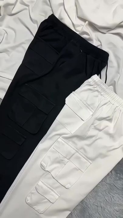 Baggy Cargo Pants White/Black Cargo Pants For Men 6 Pocket