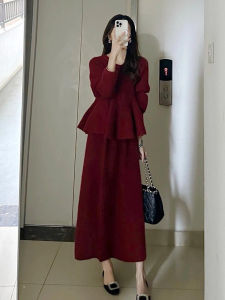 Christmas New Year Red Sweater Engagement Suit Skirt for Women Fall and Winter Fancy Super Nice Knitting Dress Two-piece Set