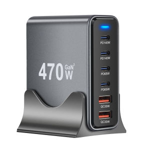 470W 6-Port GaN Desktop Charger - 4C2A USB-C PD Fast Charge for Phones Tablets & Laptops