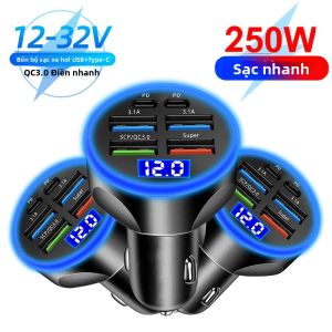 Sạc Ô Tô 2-6 Cổng PD QC3.0 Sạc Nhanh USB C Type C Cho iPhone Samsung Huawei Xiaomi - Phụ Kiện Bật Lửa