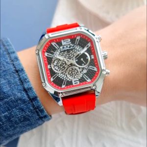 CRRJU Jam Tangan Pria Original Anti Air Kuarsa Kronograf Kalender dengan Bercahaya Tali Silikon 2311