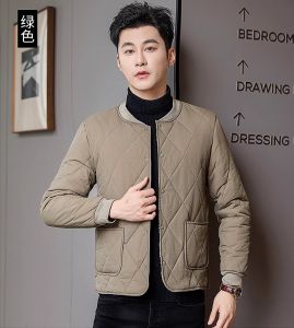 Mens Quilted Cotton Jacket Inner Lining Fleece Lined down Casual Lightweight Slim Fit Warmth Cotton Coat Autumn Winter