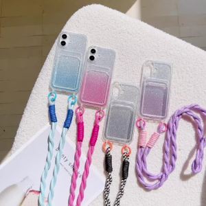 Ốp Điện Thoại iPhone Có Dây Đeo Chéo Phối Màu Gradient Lấp Lánh - Chống Xước Chống Sốc Có Ngăn Đựng Thẻ Kèm Dây Đeo Từ Tính