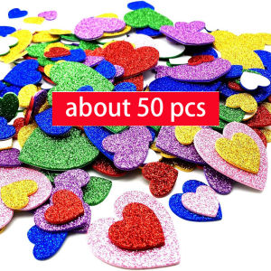 50-250pcs Colorful Glitter Foam Stickers Self Adhesive Stars Hearts Kids Arts Craft Supplies Greeting Cards Home Decoration Toy