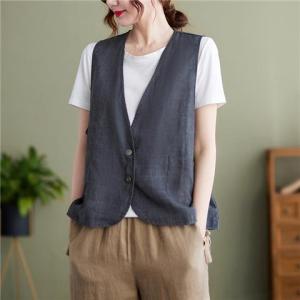 เสื้อกั๊กผ้าลินินคอตตอน แขนกุด ทรงหลวม สำหรับผู้หญิงในช่วงฤดูร้อน เสื้อคลุมกันหนาวแบบลำลอง สำหรับใส่ไปทำงาน
