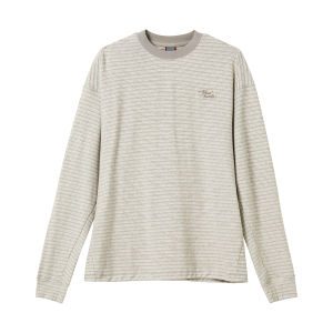 Cotton Soft Retro Stripe Pullover Loose Casual Round Neck Long Sleeve T-Shirt