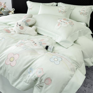 Cute Floral Embroidery Soft Pure Cotton Purple Bedding Set