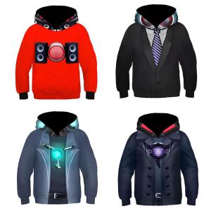 Long Sleeve Fleece Lined Hoodie for Boys Spring Autumn Cartoon Monitor Man Design Comfortable Casual Wear for Teens