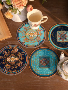 British Retro Waterproof Oil Resistant Leather Heat Insulation Dining Table Mat Luxury Small round Western Dining Pad Double Sided Non Slip Tea Table Bowl Pad