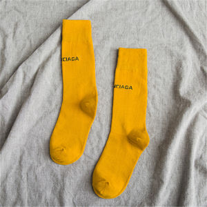 Autumn Winter Cotton Crew Socks Womens Blue Purple Letterwork Knitted Pile Socks Breathable Absorbent Mid-Calf Socks