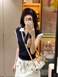 ZHILU | Color Block Polo Neck Short Sleeve T-Shirt Slim Fit Thin Knit