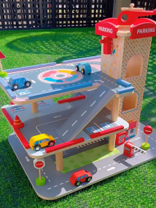 Wooden Car Toys With Track Parking Lot Playhouse Kids Wooden Pretend Play Parking Lot Simulation