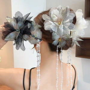 Lãng mạn voan bướm Kẹp tóc càng cua đính cườm tua tóc lấy clip cho nữ buộc tóc đuôi ngựa mũ nón