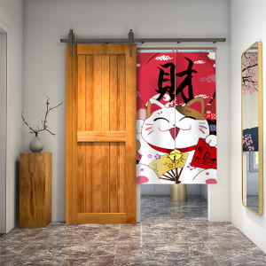 Hole-Free Japanese Curtain Kitchen Lucky Cat Door Curtain Fabric For Home Bathroom Bedroom Velcro Partition Curtain