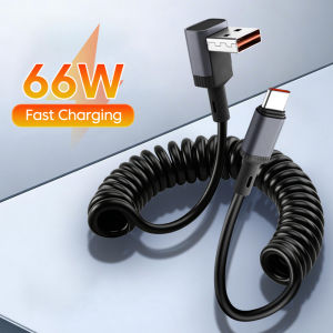 other | 100W Type C/USB 90 Degree Bend Spring Data Cable Dual Type-C Super Fast Retractable Short Charging Cord For iPhone 15-17 Samsung
